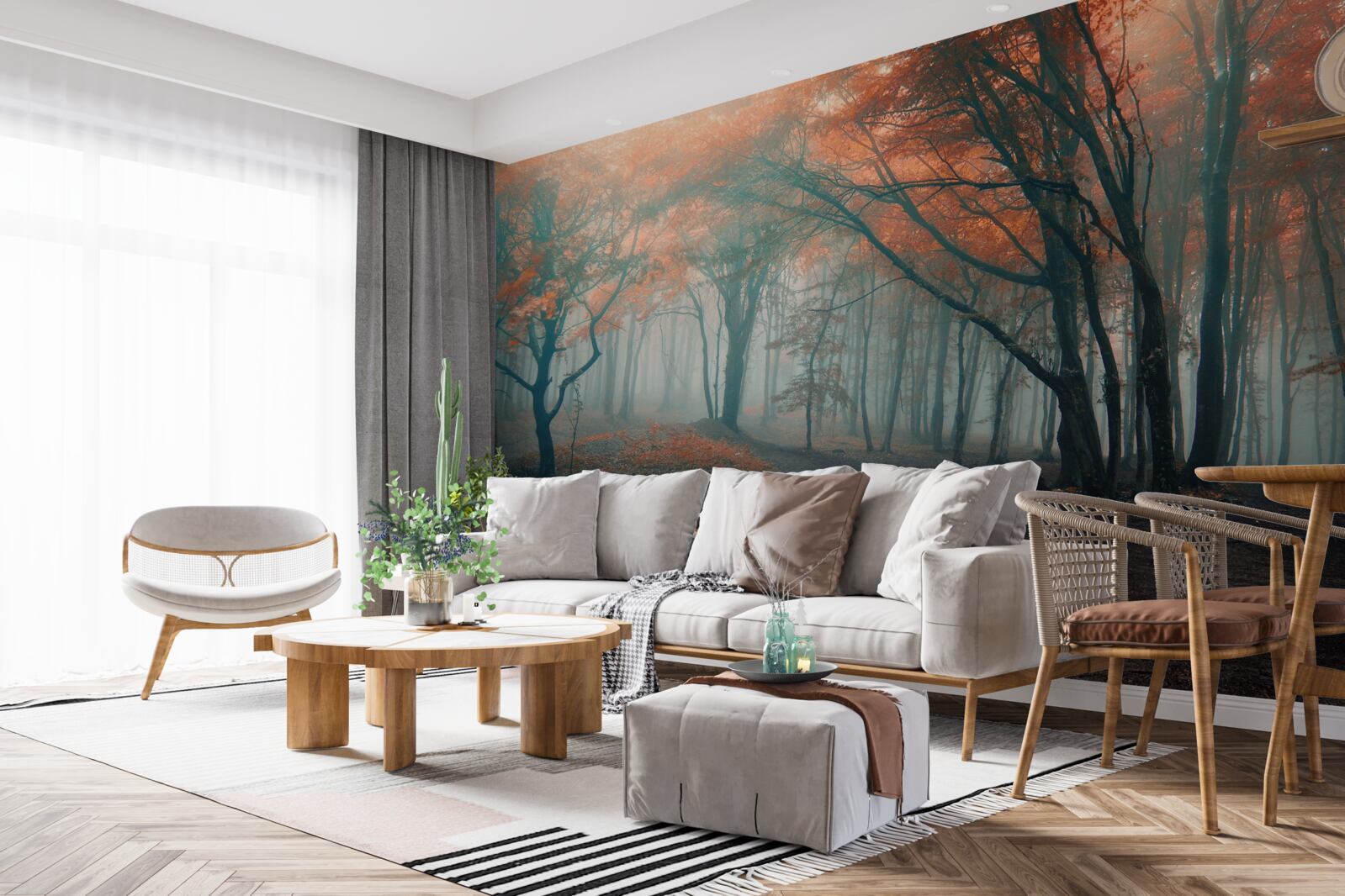 Фотошпалери Шлях через осінній ліс, оповитий туманом