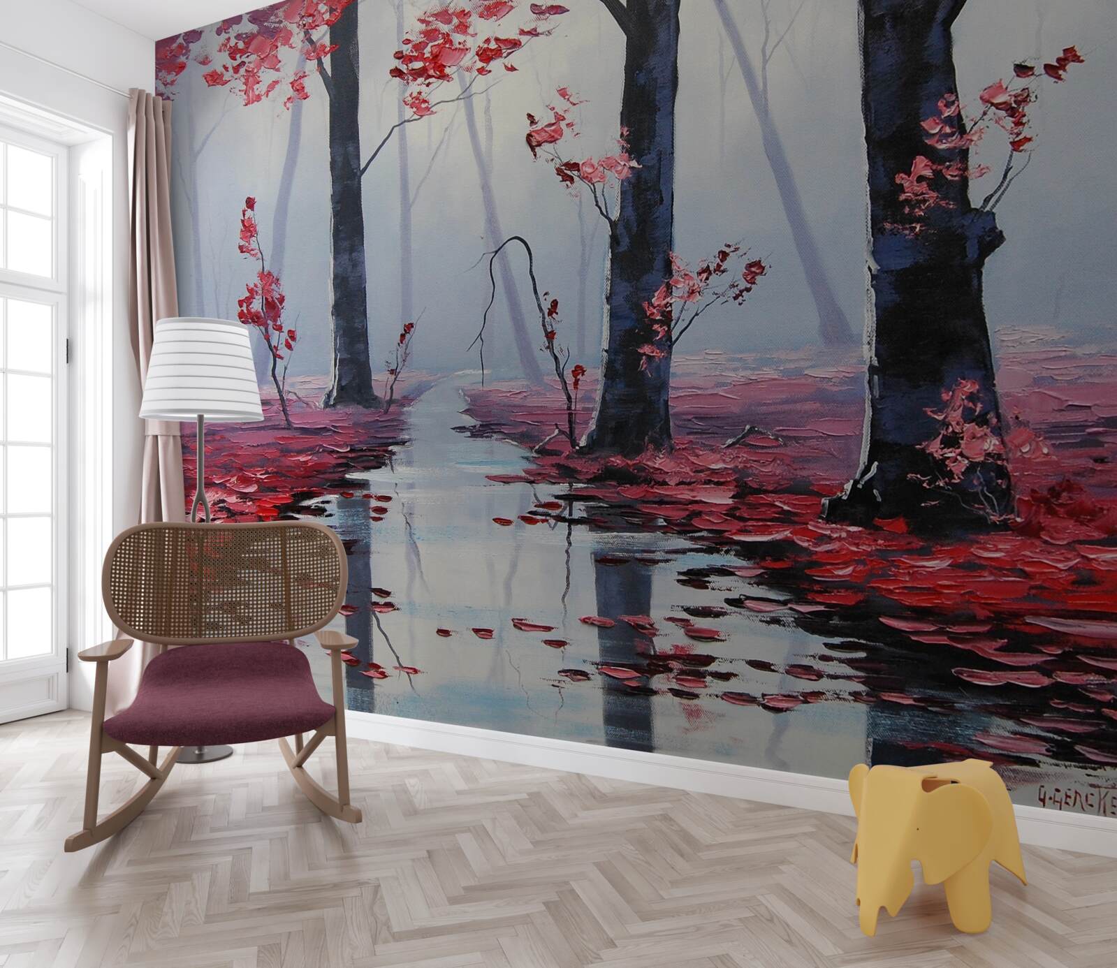 Фотошпалери відображення осіннього листя у воді