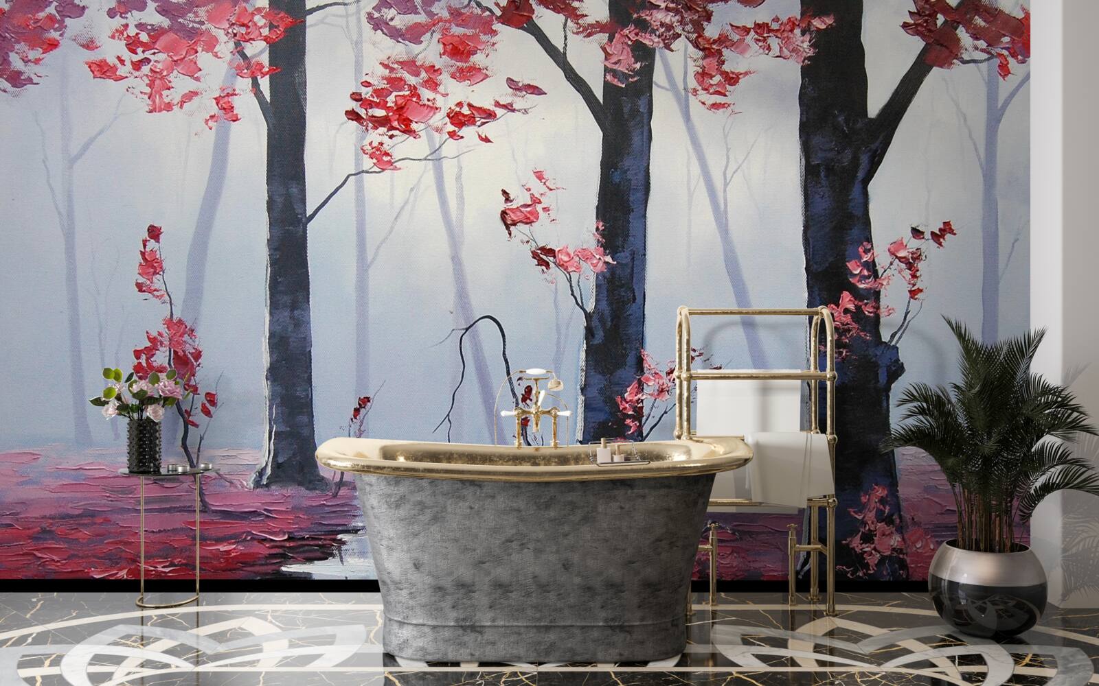 Фотошпалери відображення осіннього листя у воді