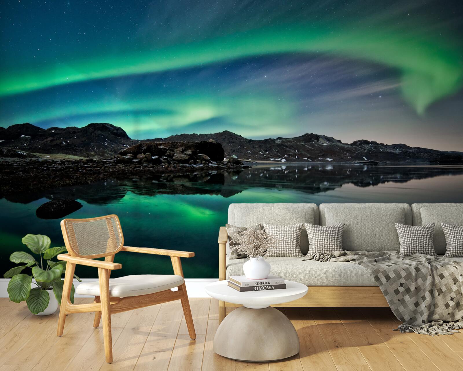 Фотошпалери озеро в північному сяйві