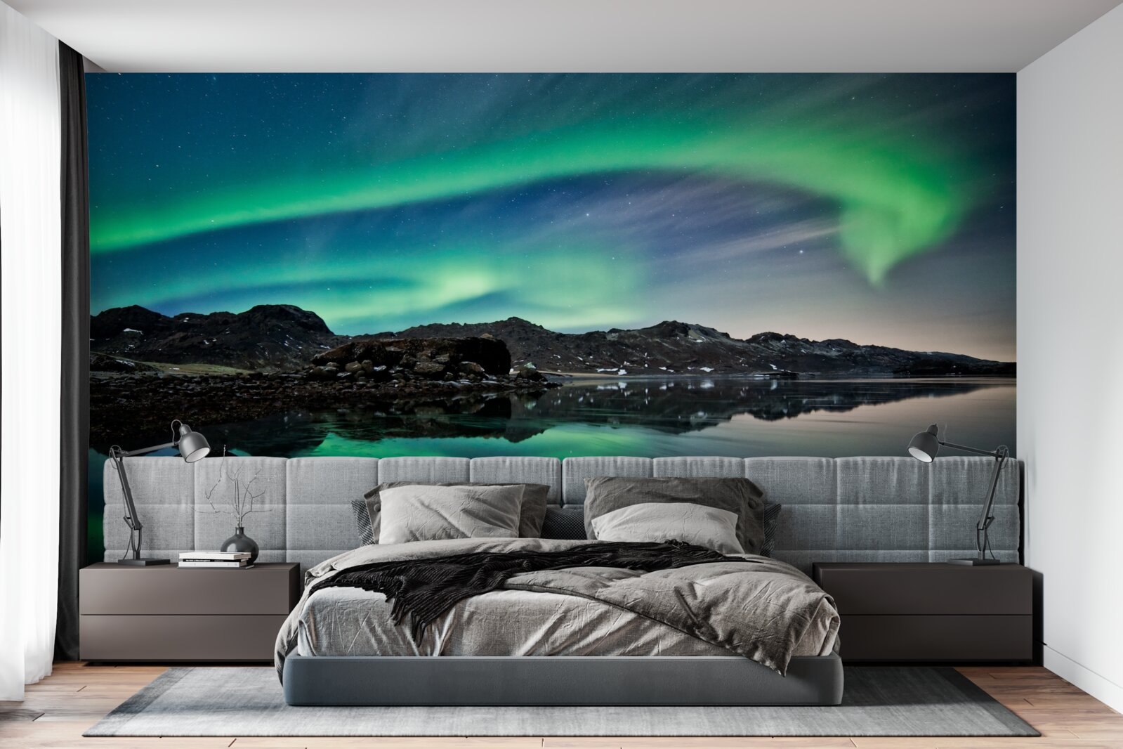 Фотошпалери озеро в північному сяйві