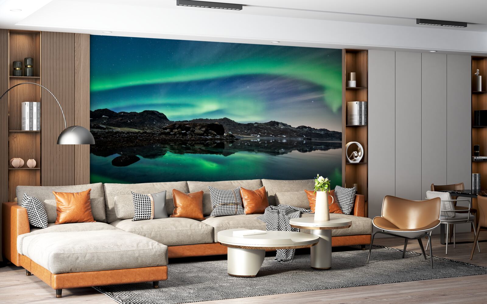 Фотошпалери озеро в північному сяйві