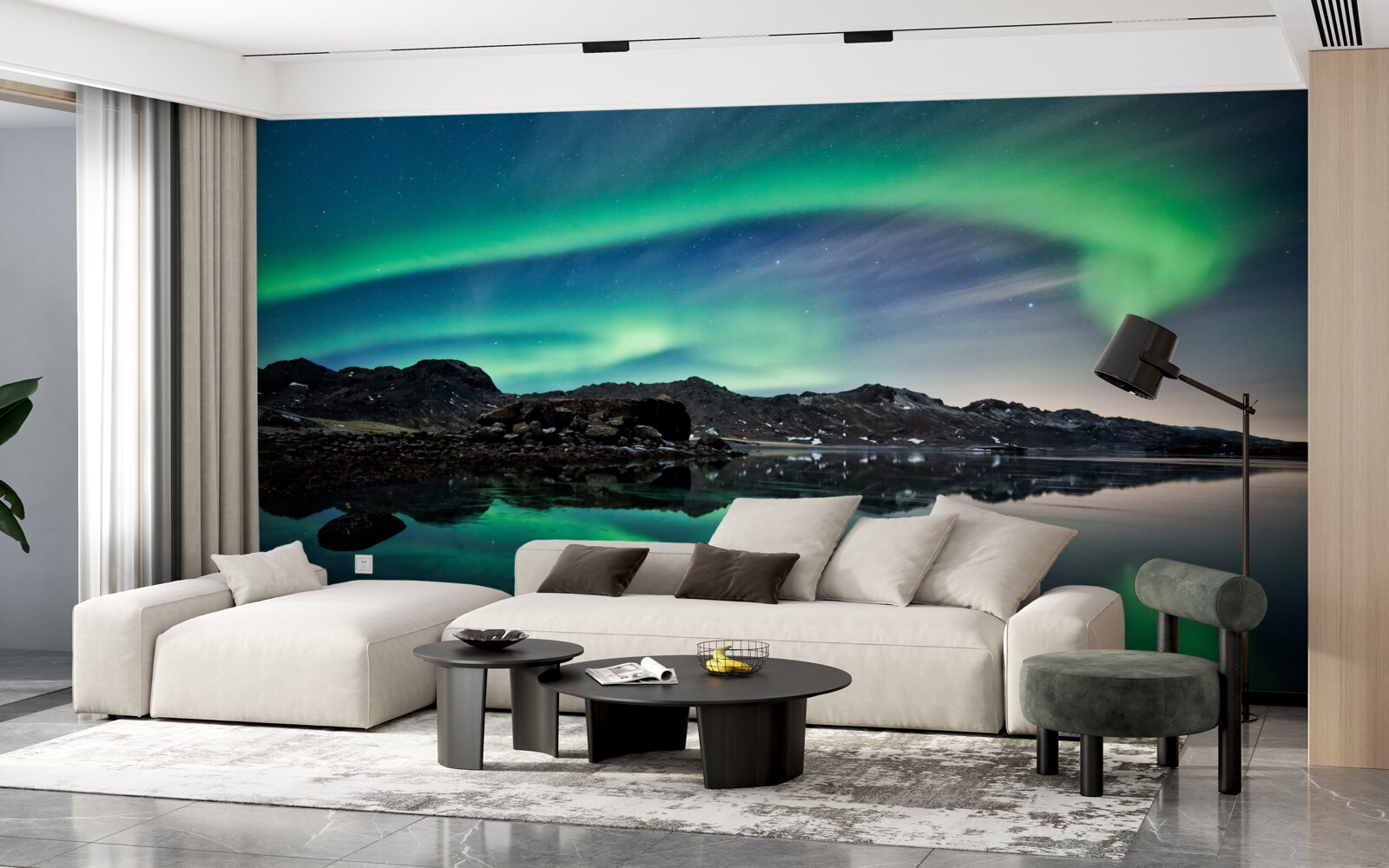 Фотошпалери озеро в північному сяйві