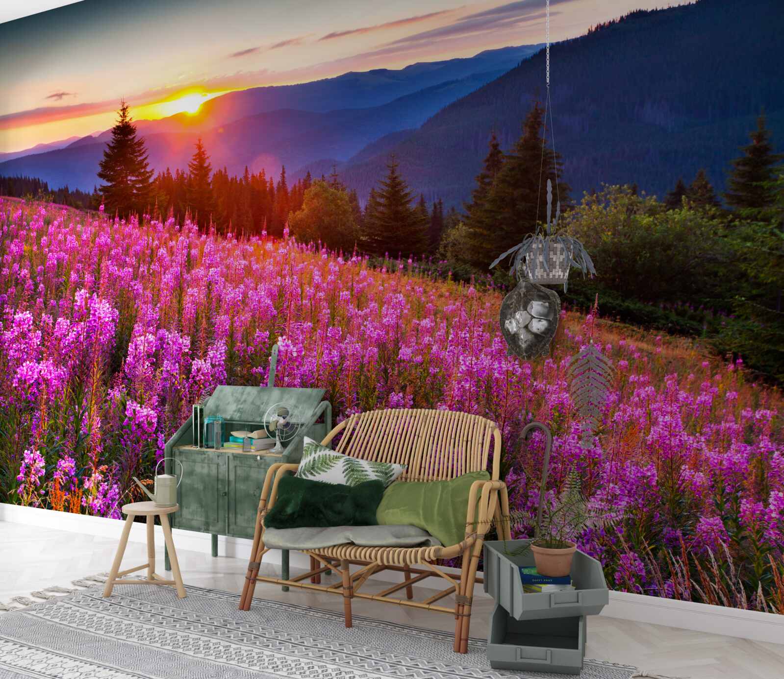 Фотошпалери монастир над квітучою полониною