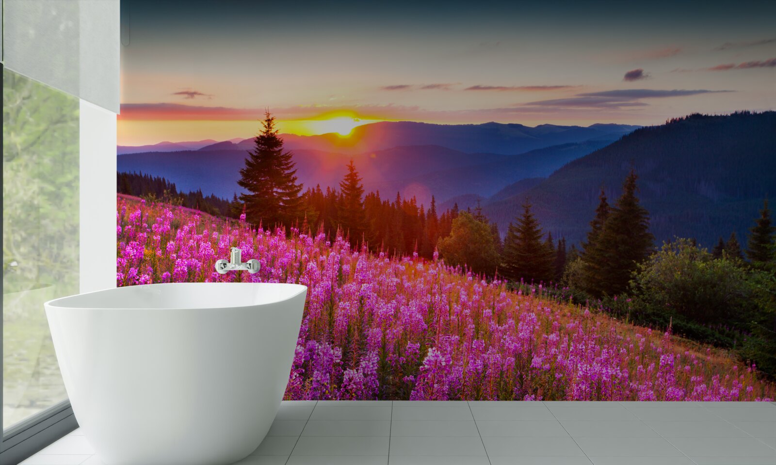 Фотошпалери монастир над квітучою полониною