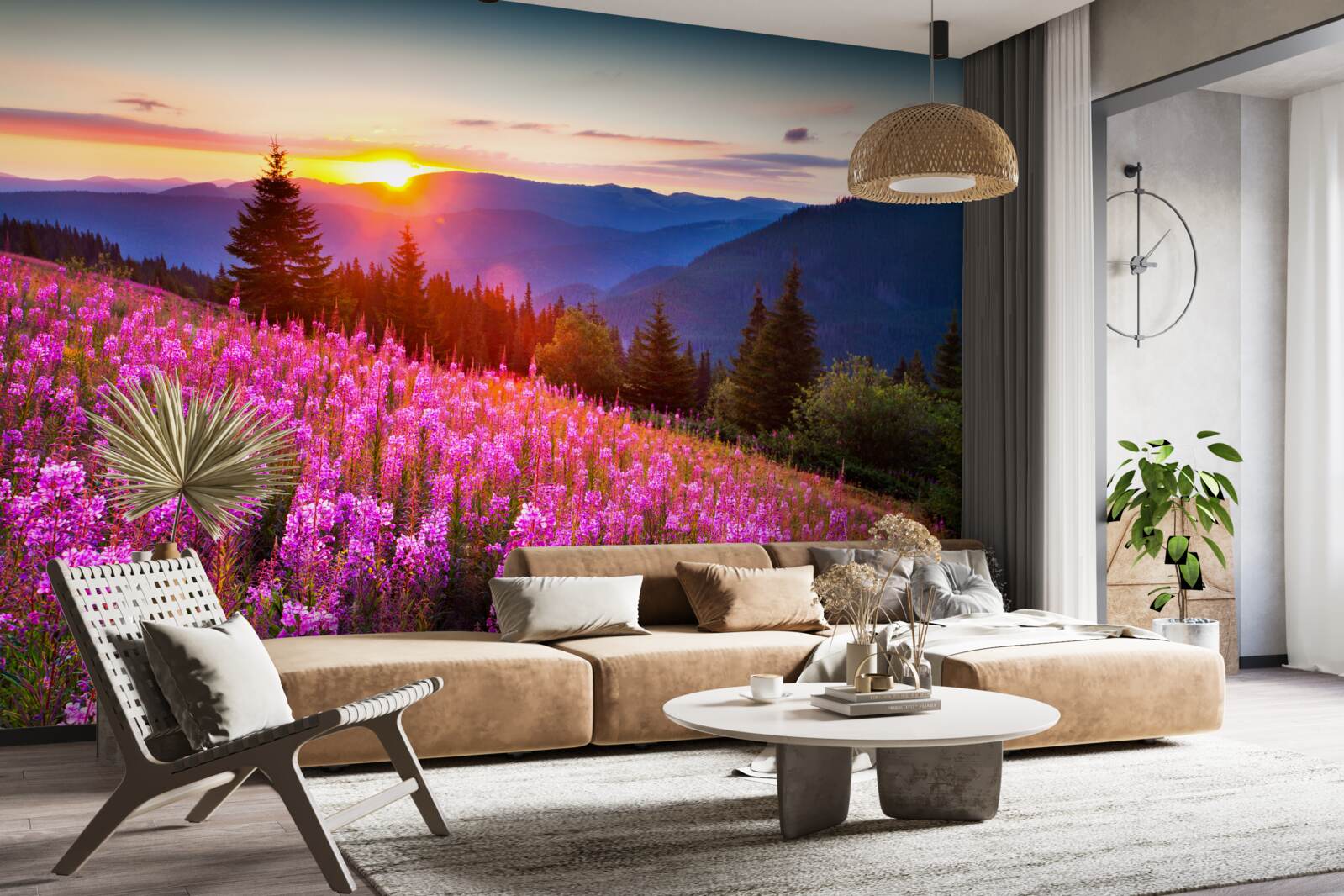 Фотошпалери монастир над квітучою полониною