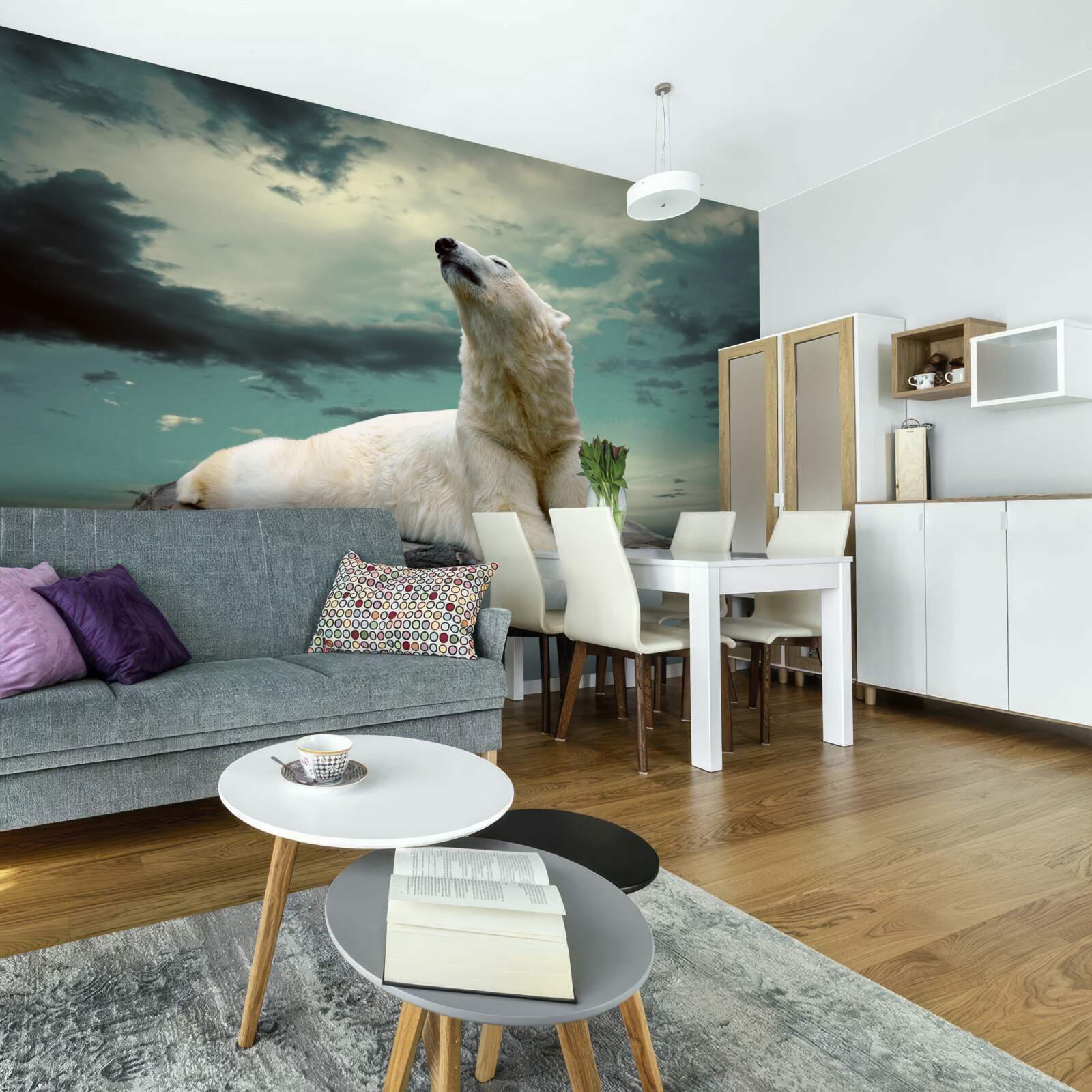 Фотошпалери білий ведмідь відпочиває на скелі