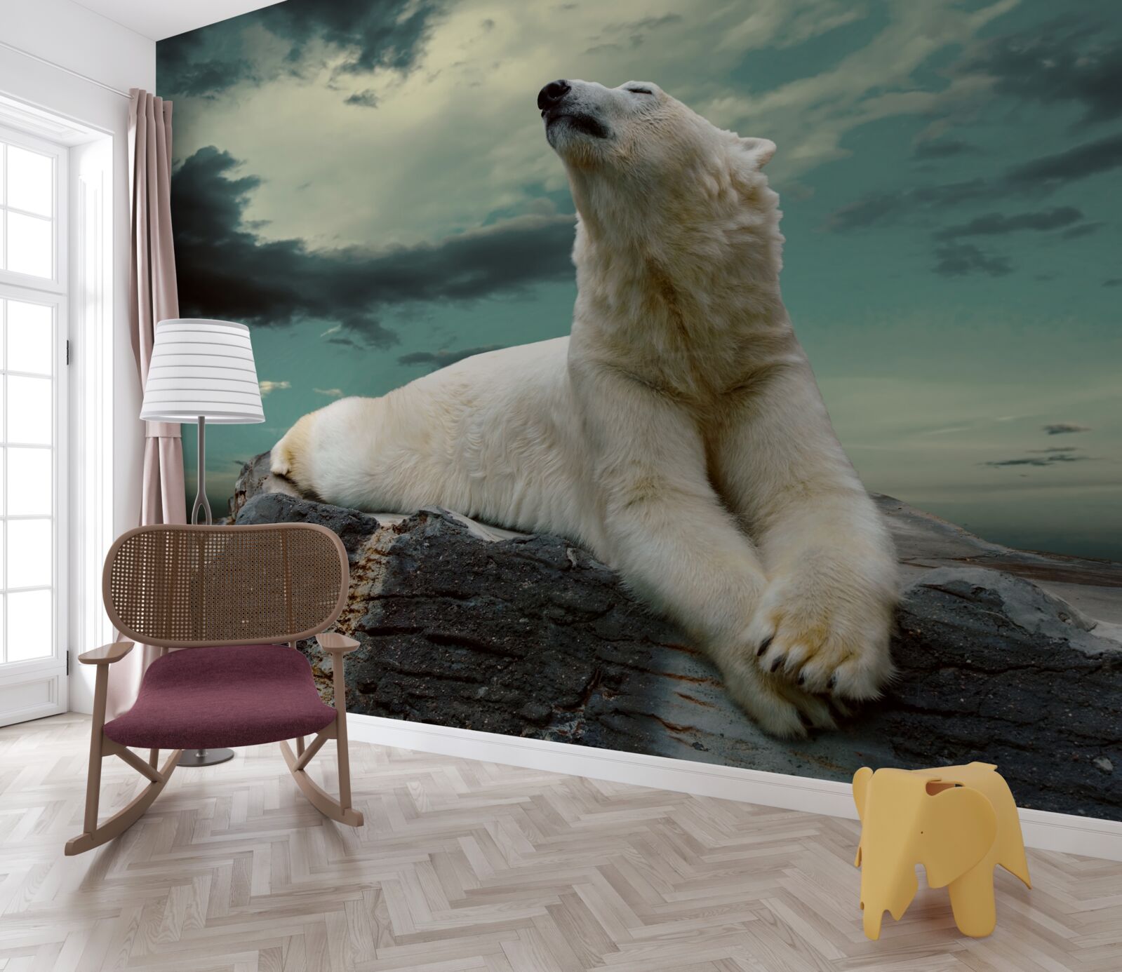 Фотошпалери білий ведмідь відпочиває на скелі