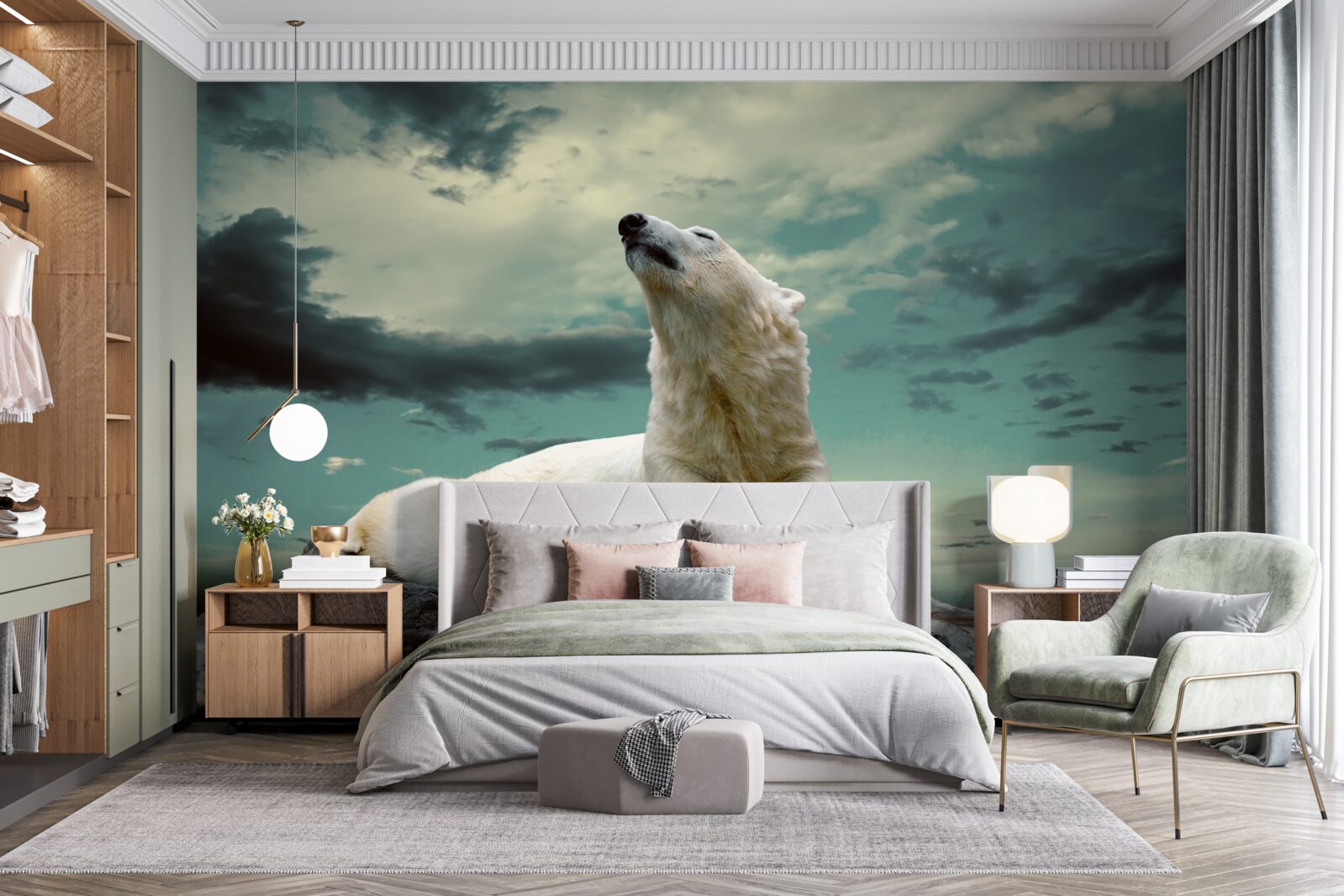 Фотошпалери білий ведмідь відпочиває на скелі