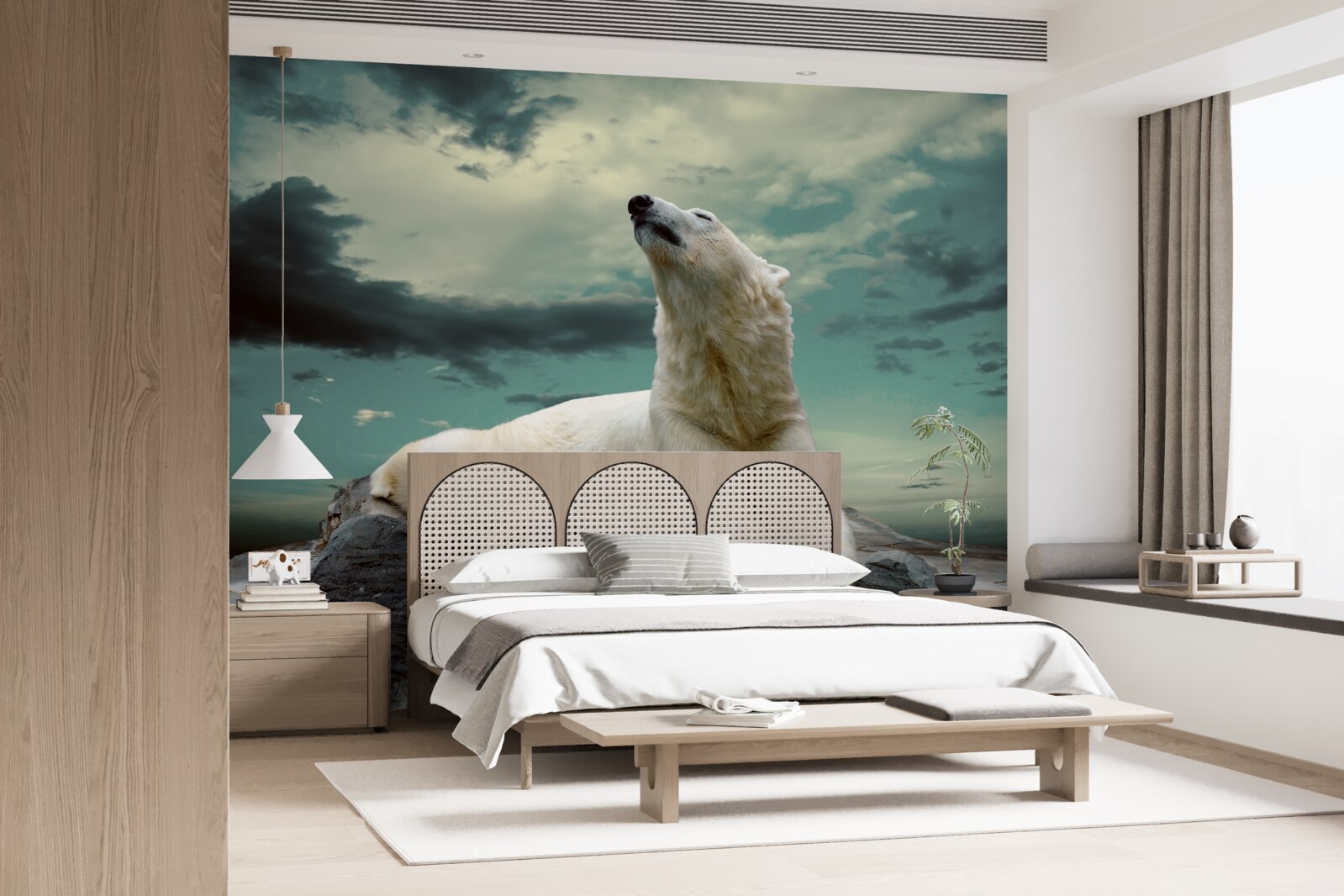 Фотошпалери білий ведмідь відпочиває на скелі