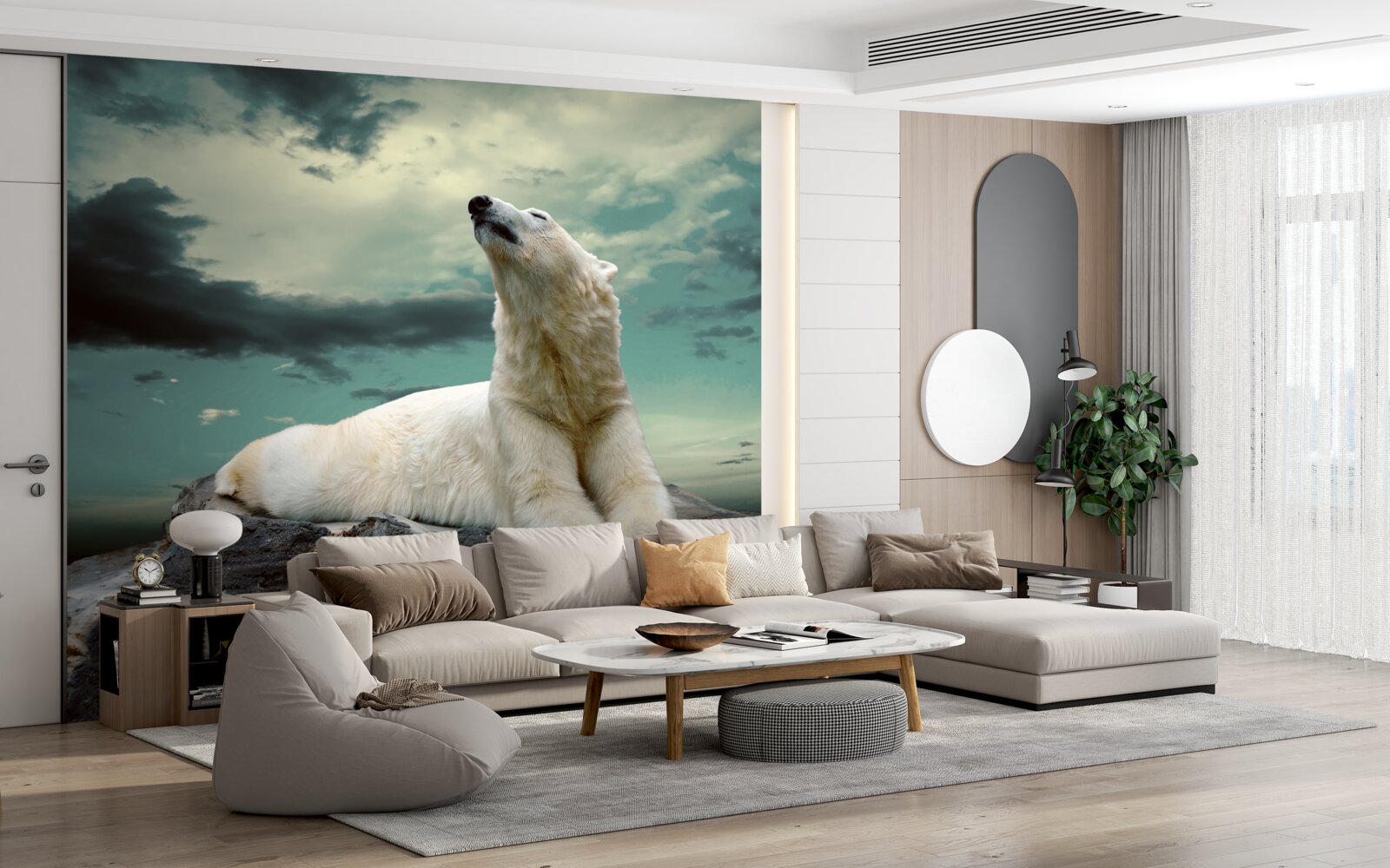 Фотошпалери білий ведмідь відпочиває на скелі