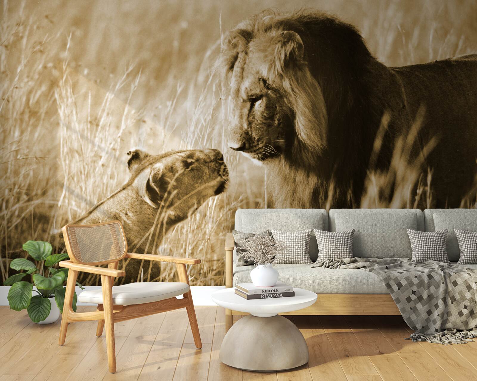 Фотошпалери лев і левиця знайомляться один з одним