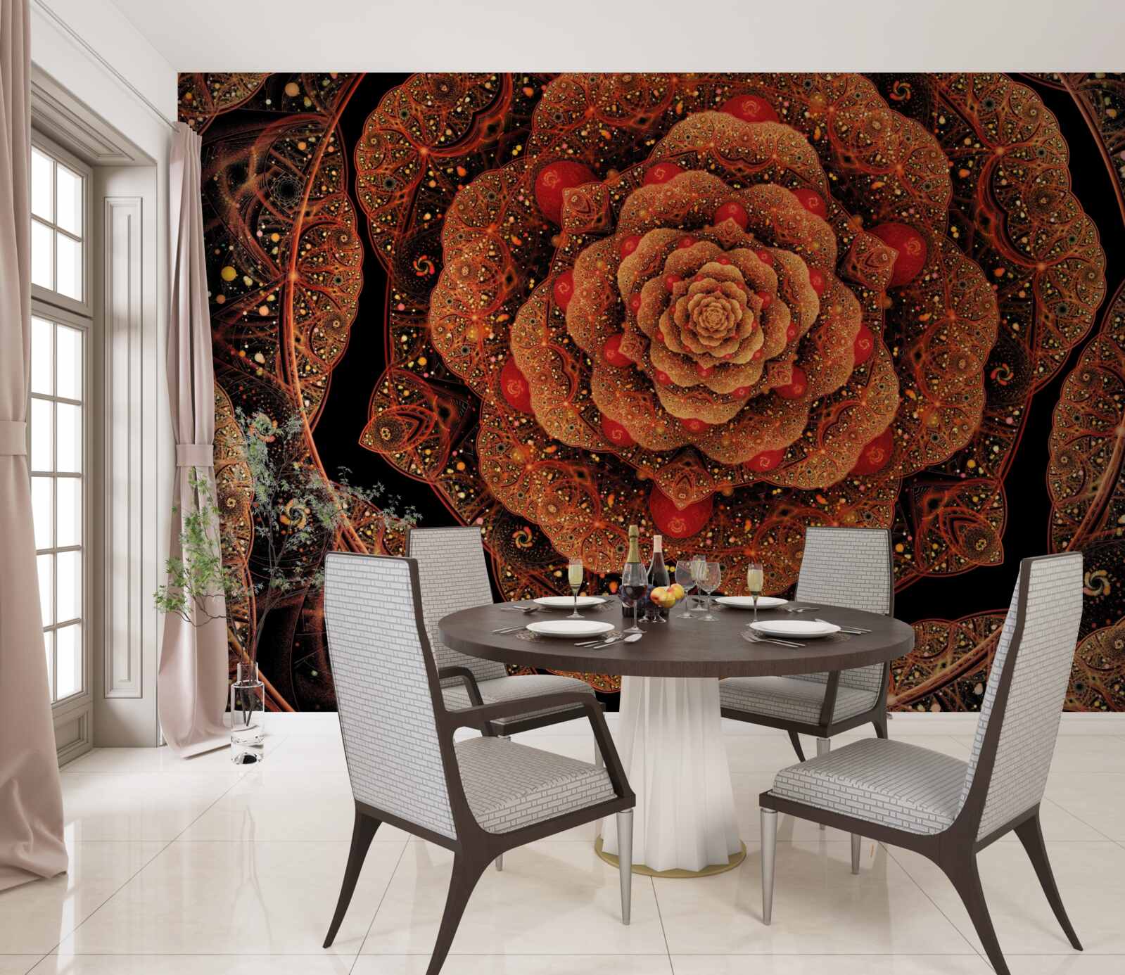 Фотошпалери коричневий фрактал, форма якого нагадує півонію