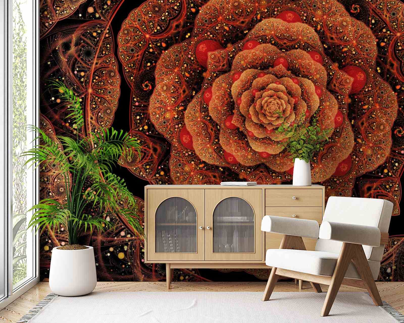 Фотошпалери коричневий фрактал, форма якого нагадує півонію