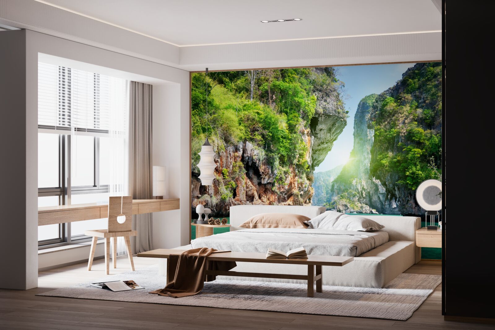 Фотошпалери скелі, пофарбовані у відтінки смарагду, здіймаються над водами моря