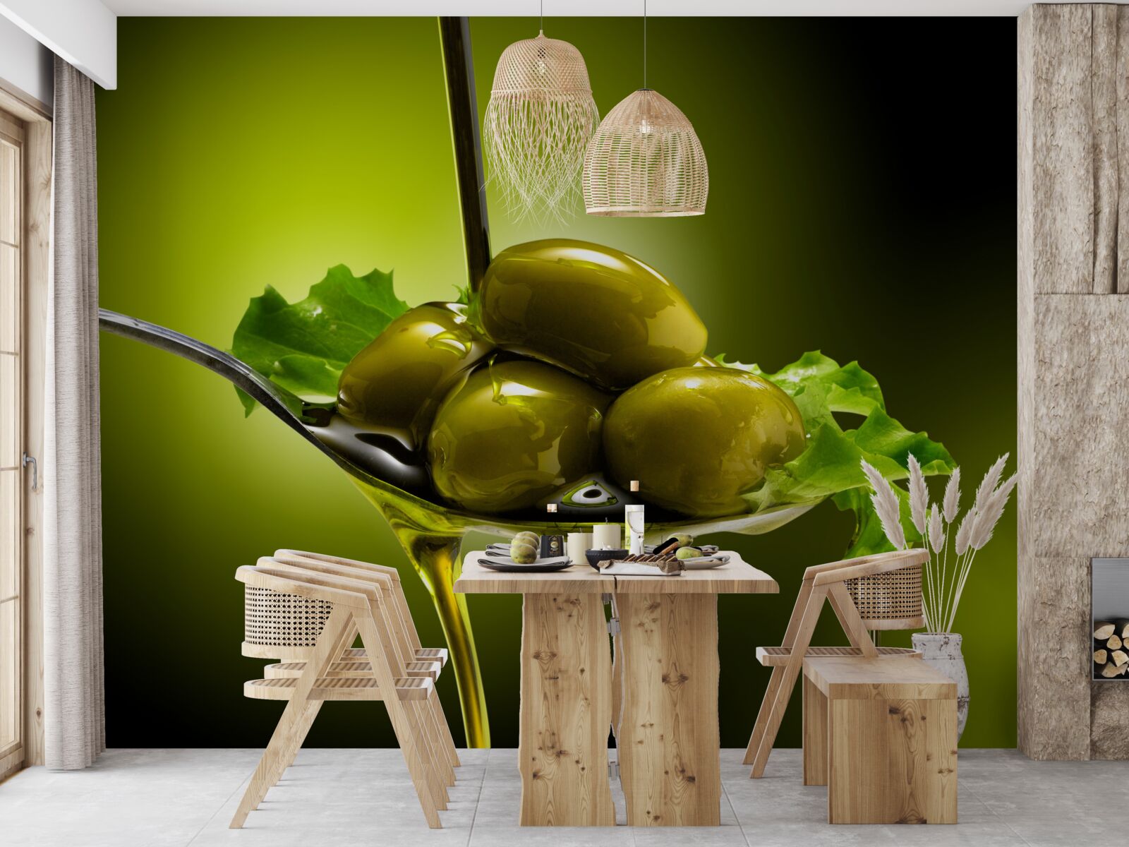 Фотошпалери зелені оливки на ложці