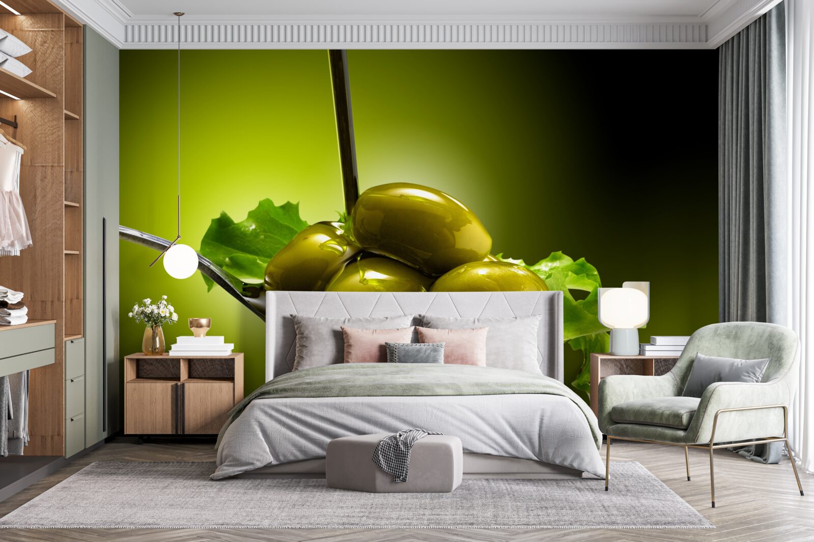 Фотошпалери зелені оливки на ложці