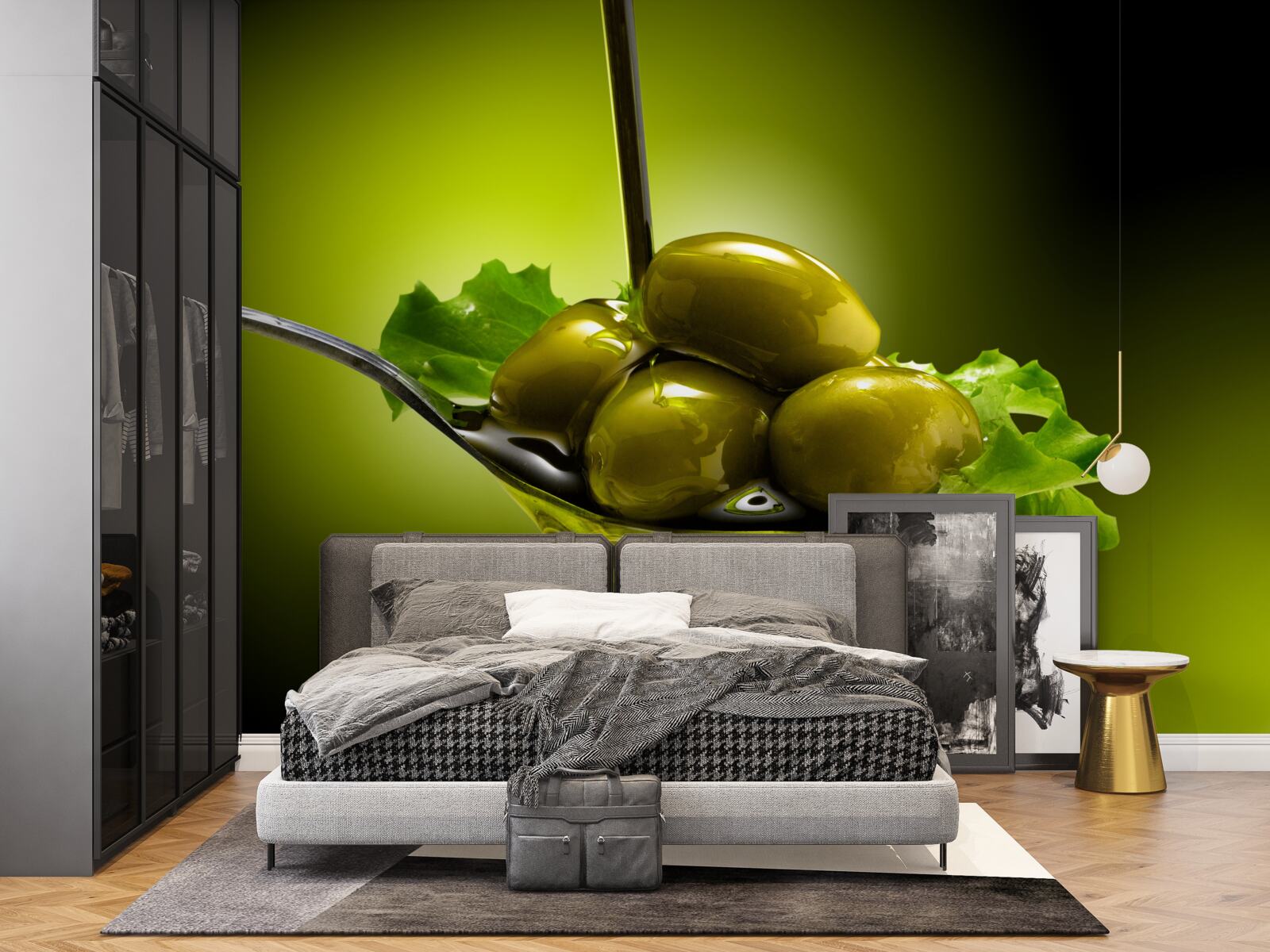 Фотошпалери зелені оливки на ложці