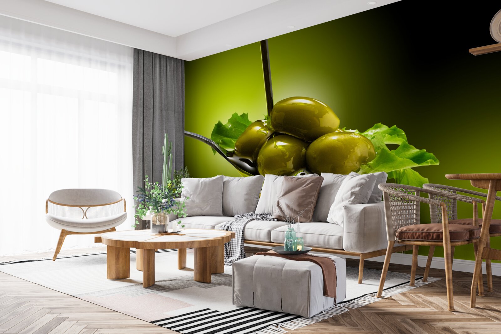 Фотошпалери зелені оливки на ложці