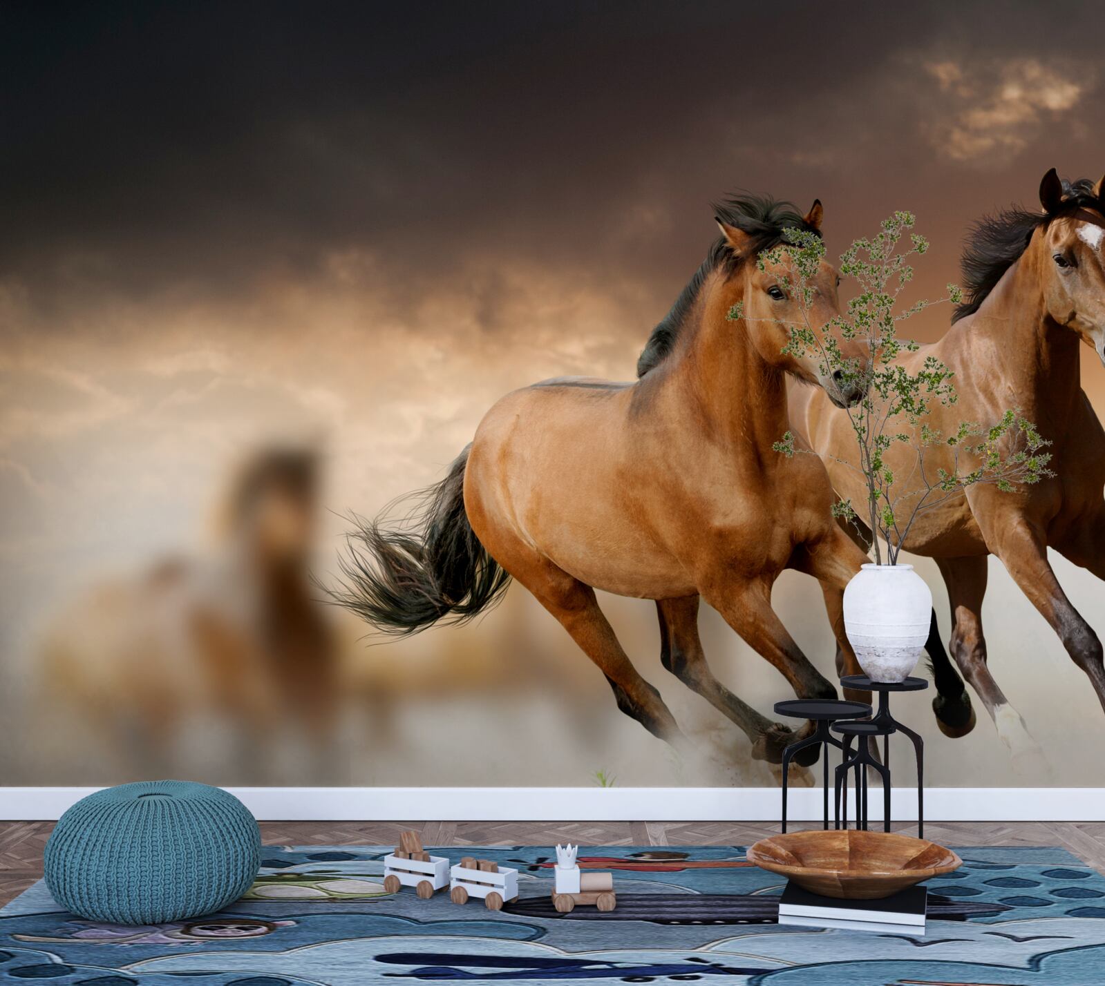 Фотошпалери два коричневі коні мчать повз один одного