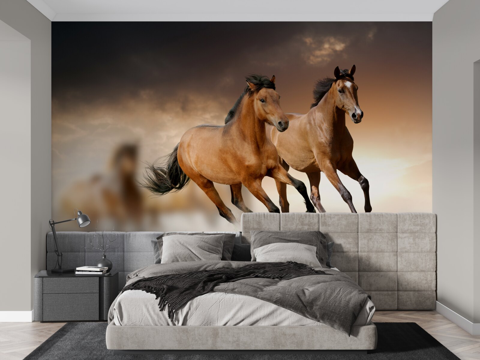 Фотошпалери два коричневі коні мчать повз один одного