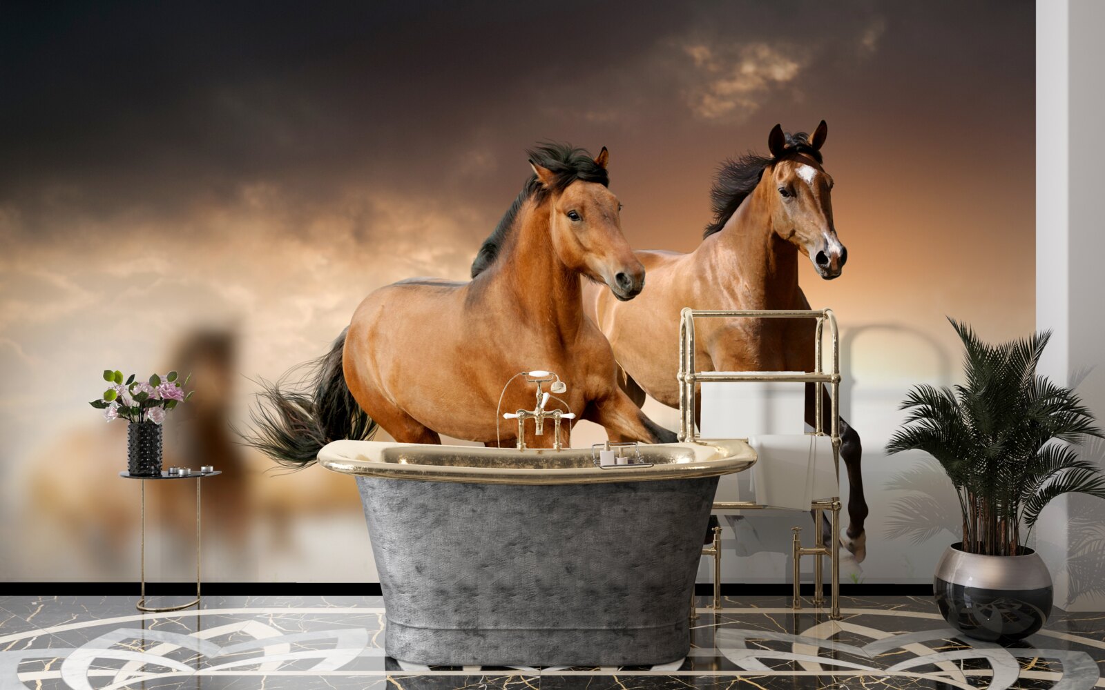 Фотошпалери два коричневі коні мчать повз один одного