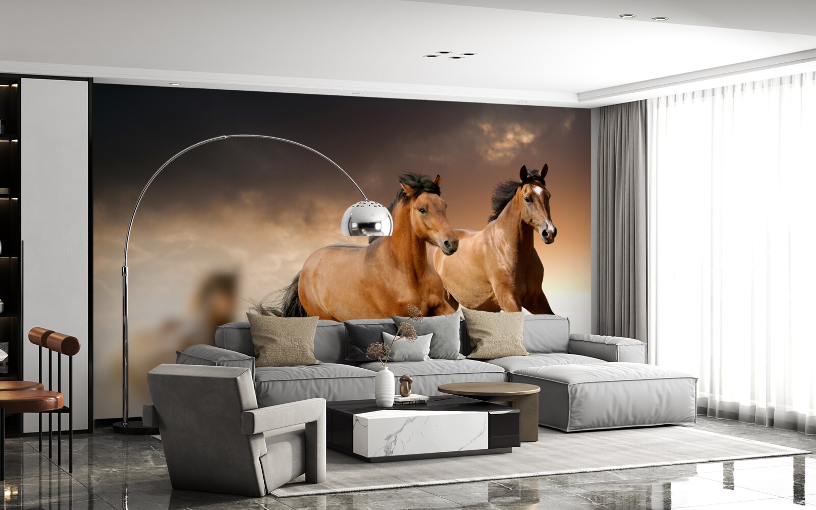 Фотошпалери два коричневі коні мчать повз один одного