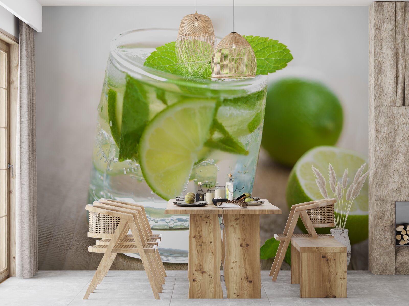 Фотошпалери склянка води з лаймом і м'ятою