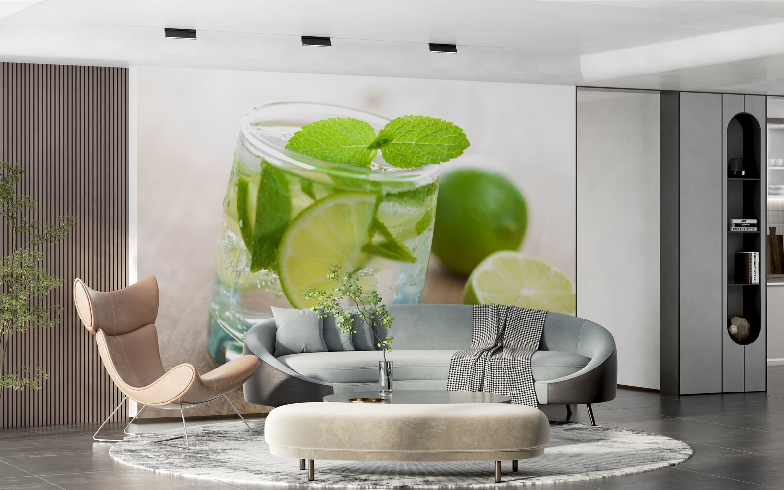 Фотошпалери склянка води з лаймом і м'ятою