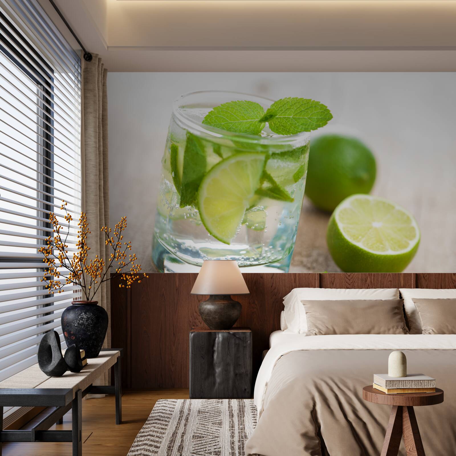 Фотошпалери склянка води з лаймом і м'ятою