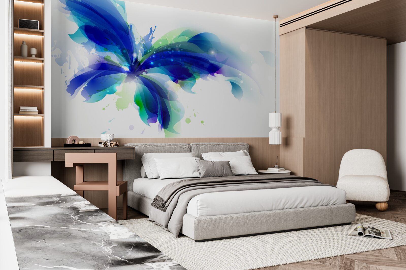 Фотошпалери метелик у світло-блакитному кольорі