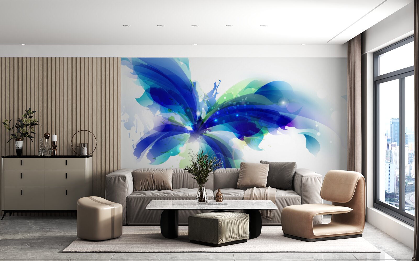 Фотошпалери метелик у світло-блакитному кольорі