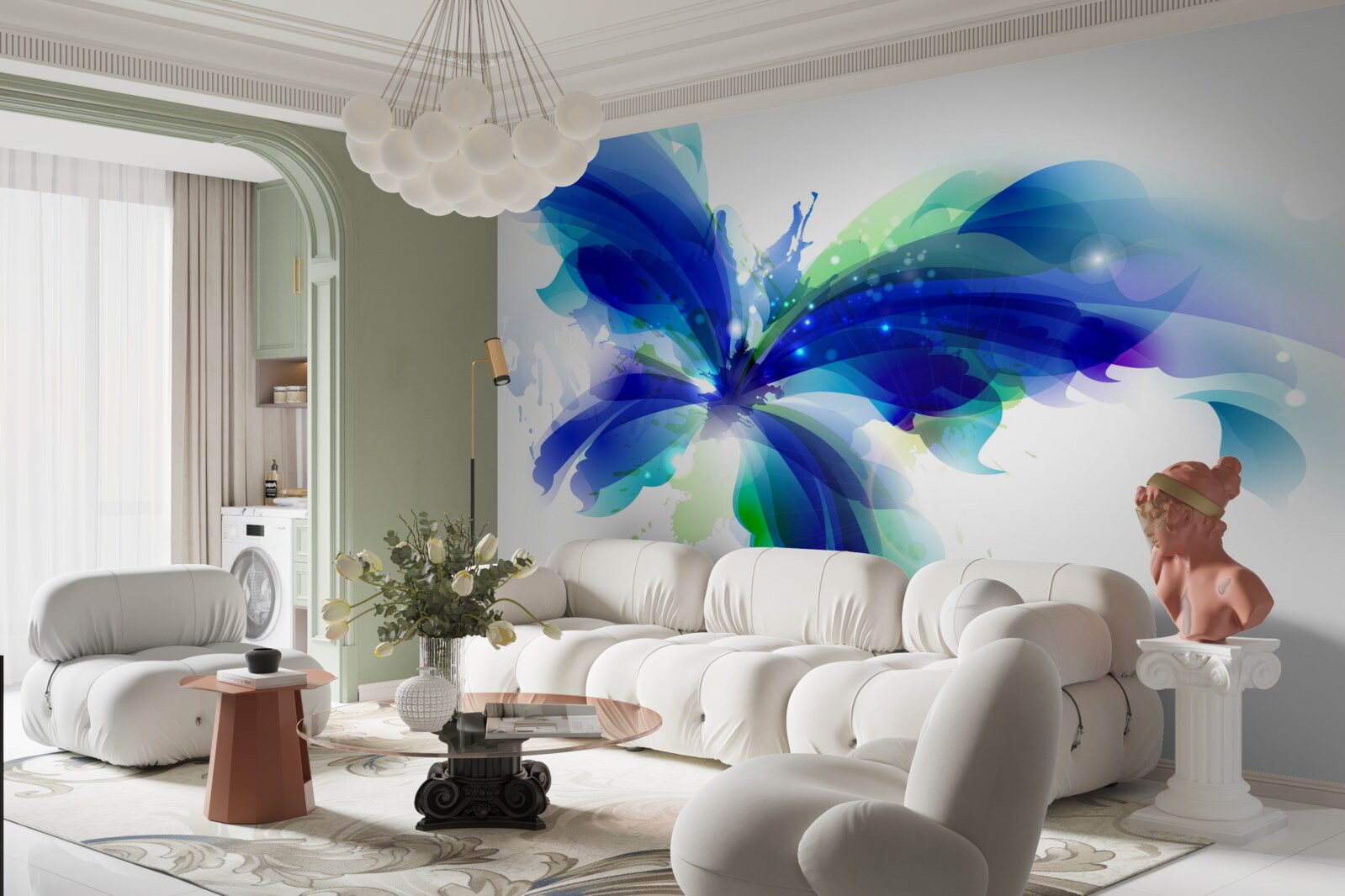 Фотошпалери метелик у світло-блакитному кольорі