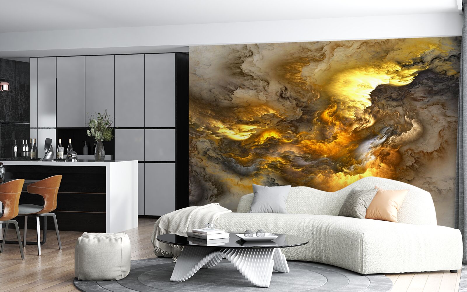 Фотошпалери бежевий мармур із золотим поділом