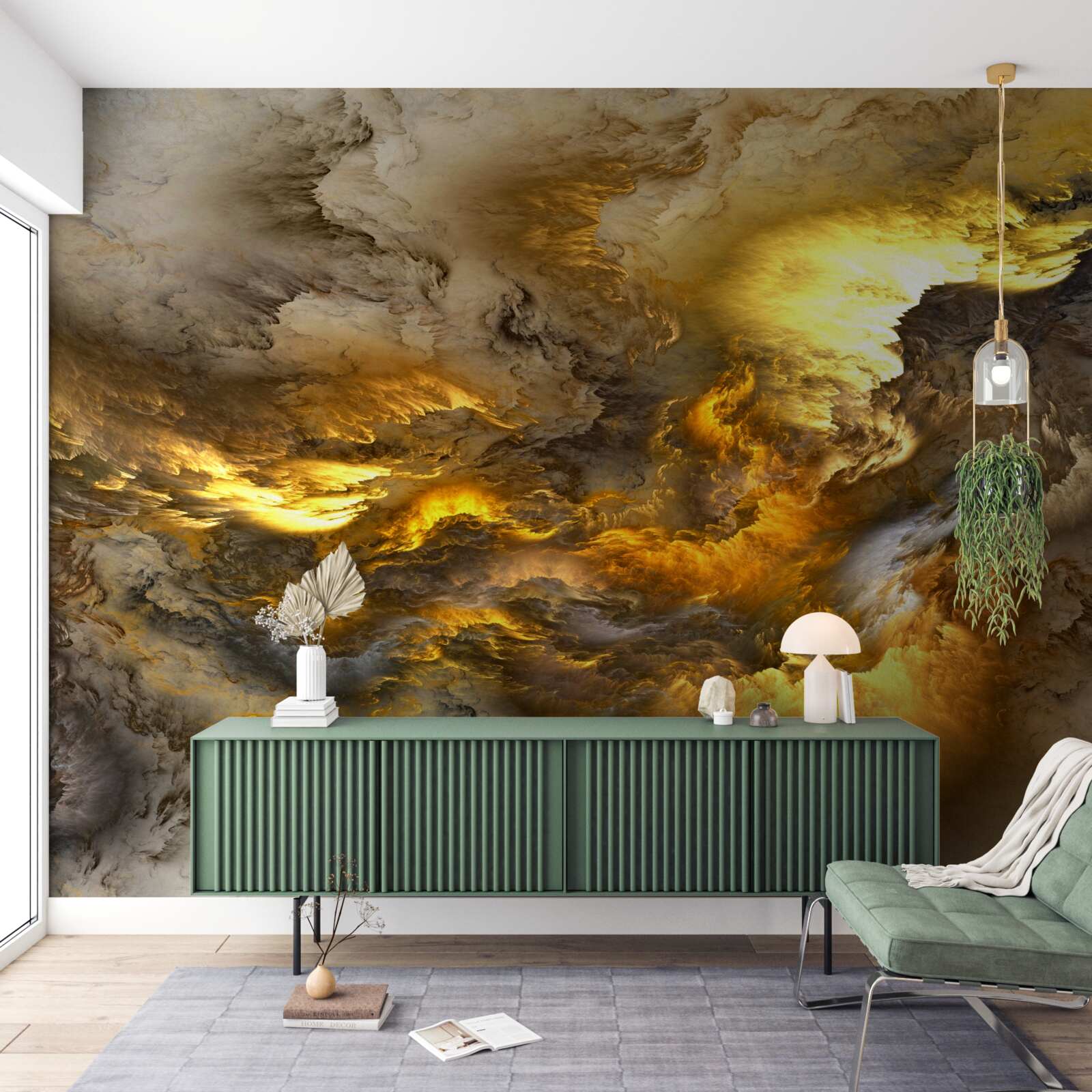 Фотошпалери бежевий мармур із золотим поділом