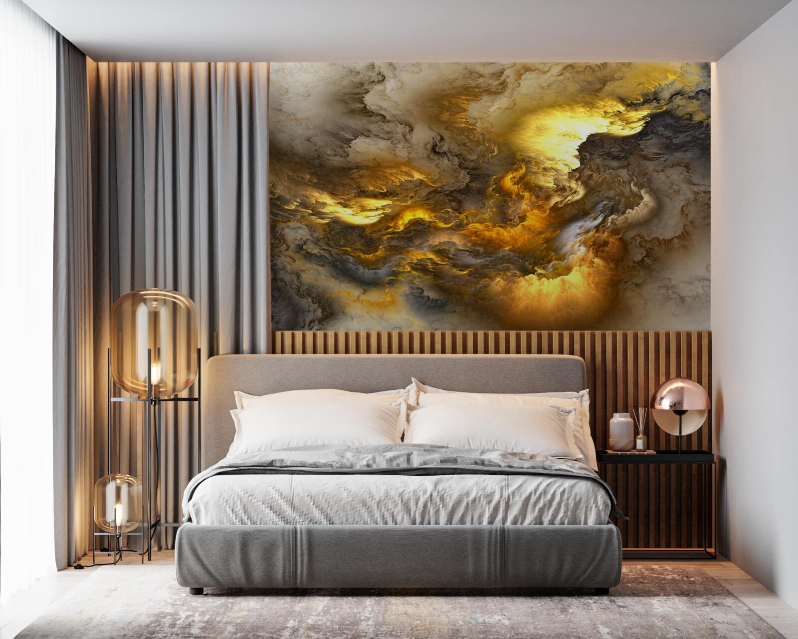 Фотошпалери бежевий мармур із золотим поділом