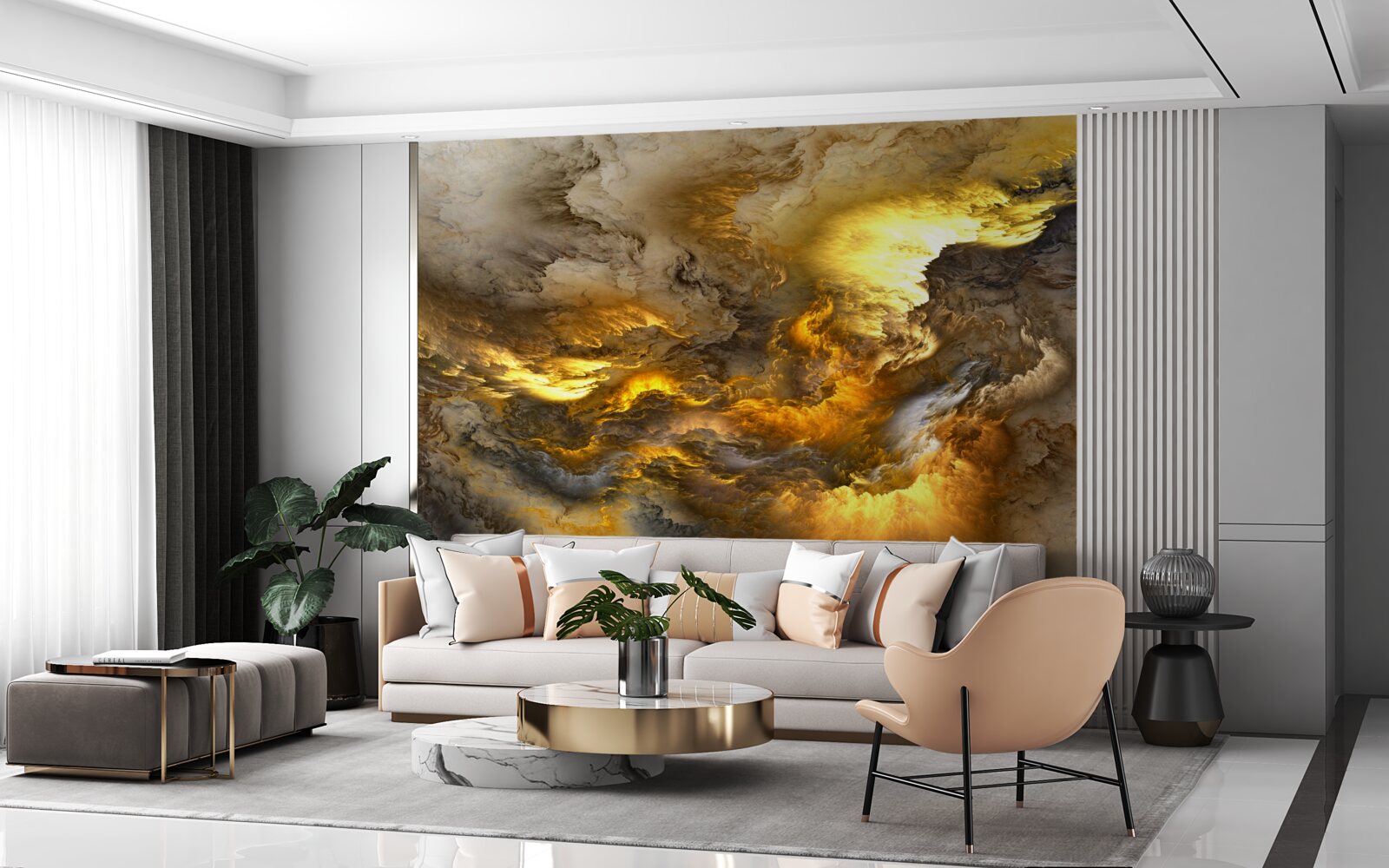 Фотошпалери бежевий мармур із золотим поділом