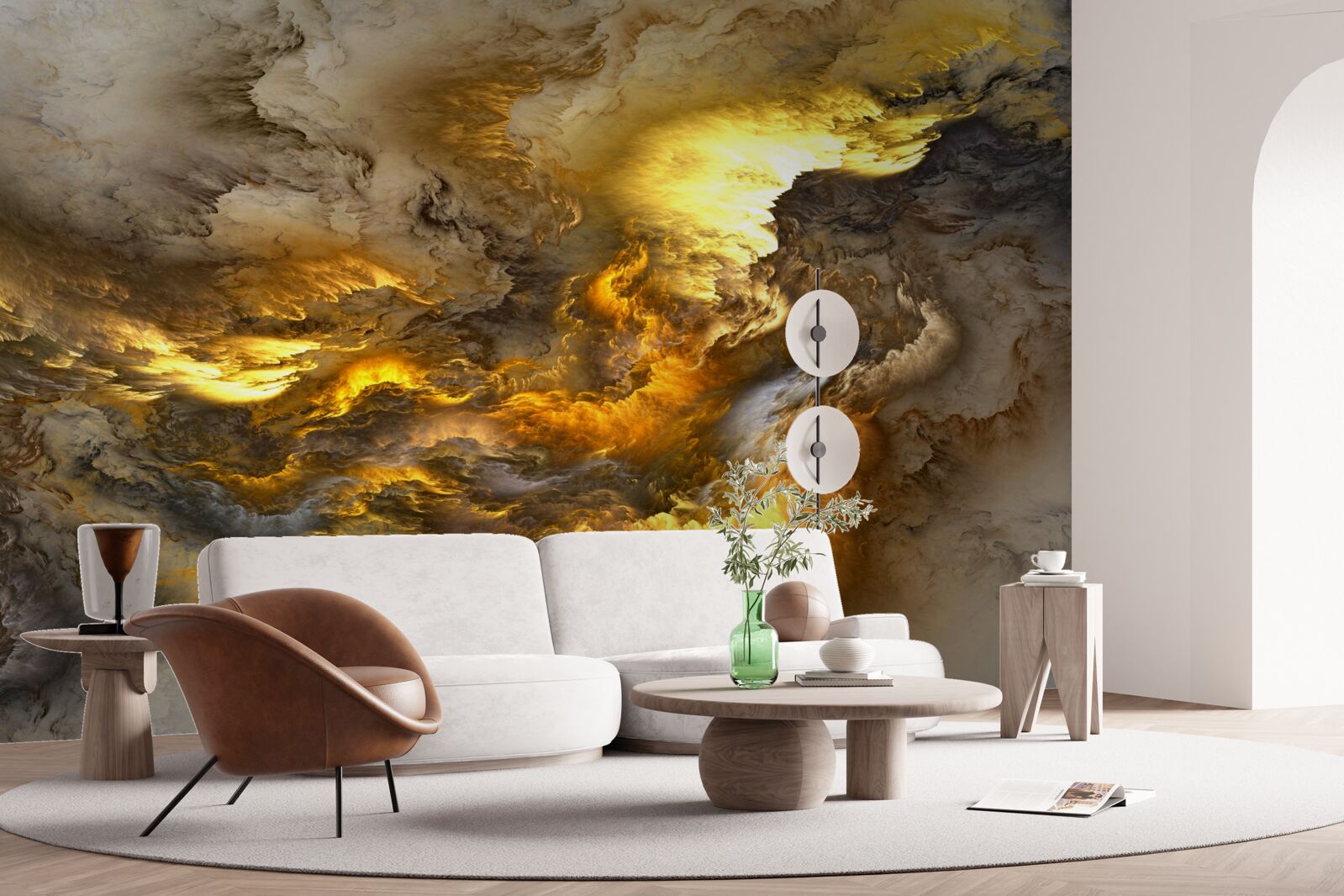 Фотошпалери бежевий мармур із золотим поділом