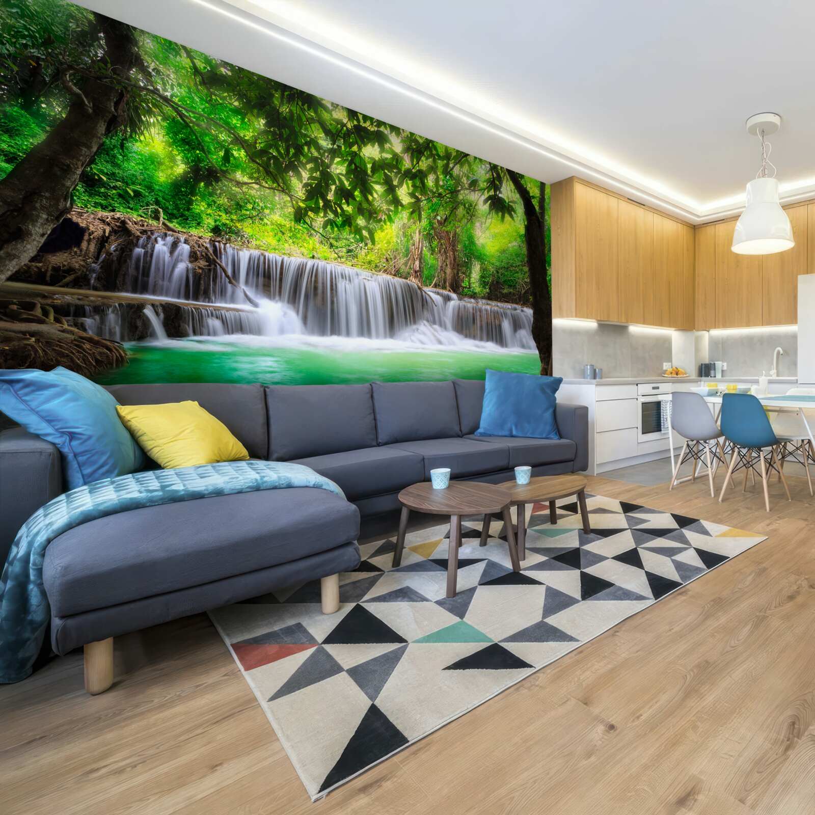 Фотошпалери лісовий водоспад надає своїй воді смарагдового кольору