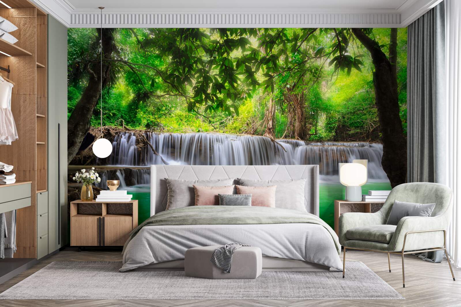 Фотошпалери лісовий водоспад надає своїй воді смарагдового кольору