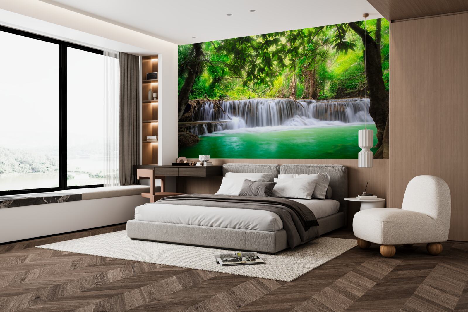 Фотошпалери лісовий водоспад надає своїй воді смарагдового кольору