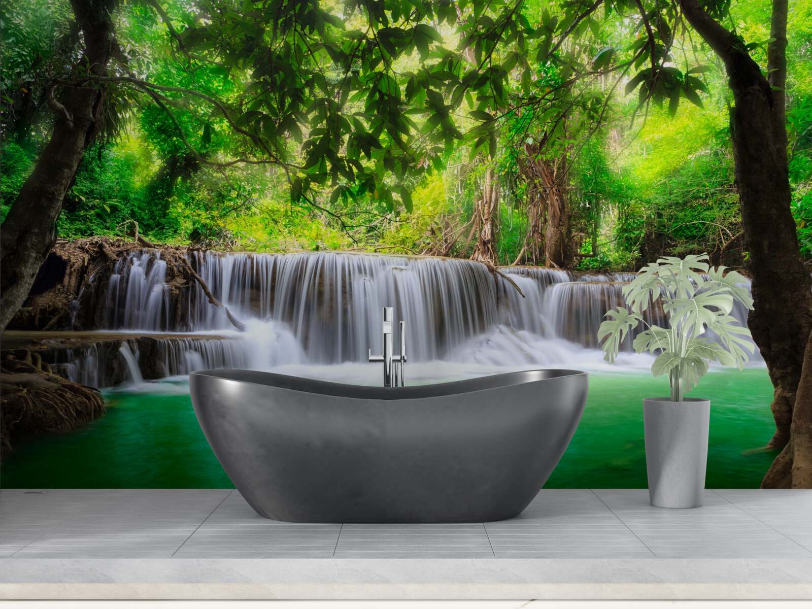 Фотошпалери лісовий водоспад надає своїй воді смарагдового кольору