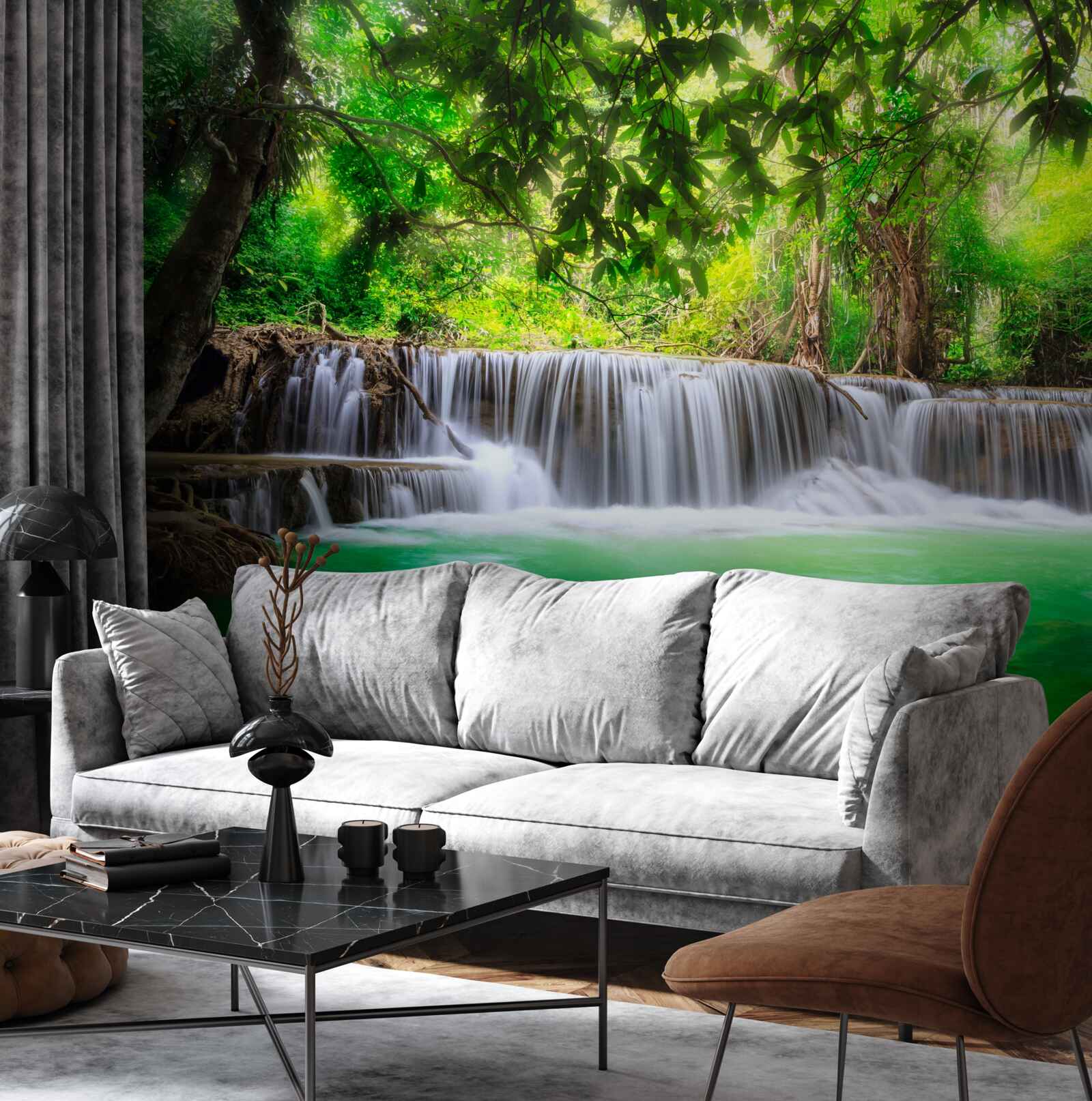 Фотошпалери лісовий водоспад надає своїй воді смарагдового кольору