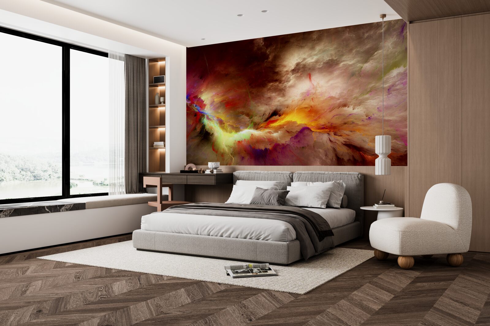 Фотошпалери під час грози в пустелі спалахує гроза