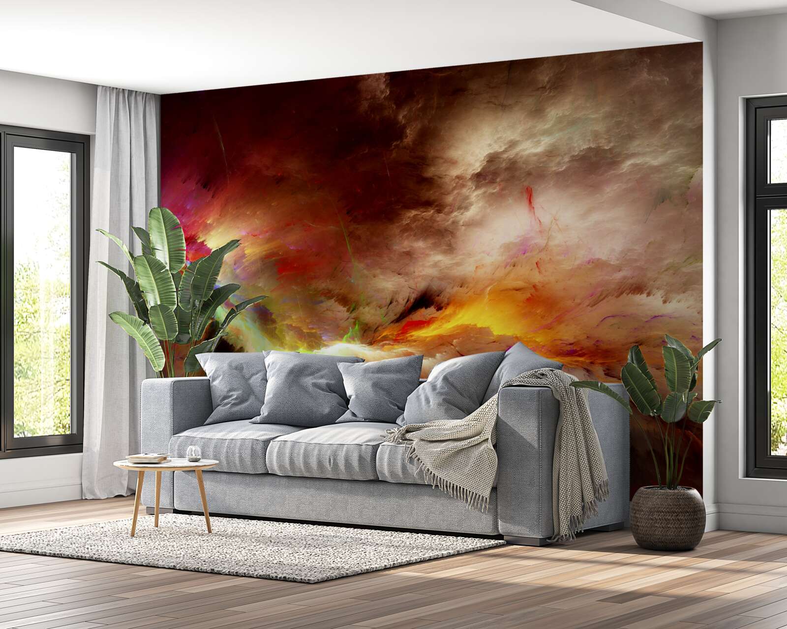 Фотошпалери під час грози в пустелі спалахує гроза