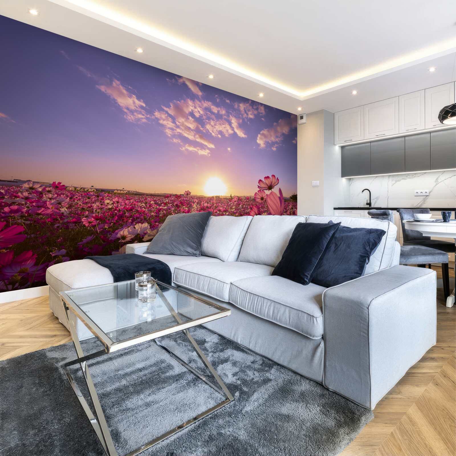 Фотошпалери Світанок над полем квітів