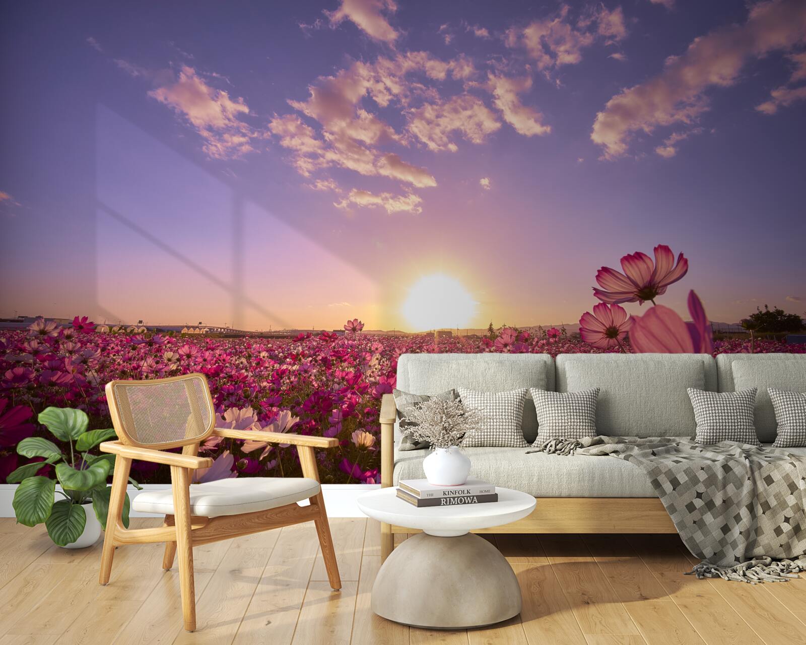 Фотошпалери Світанок над полем квітів