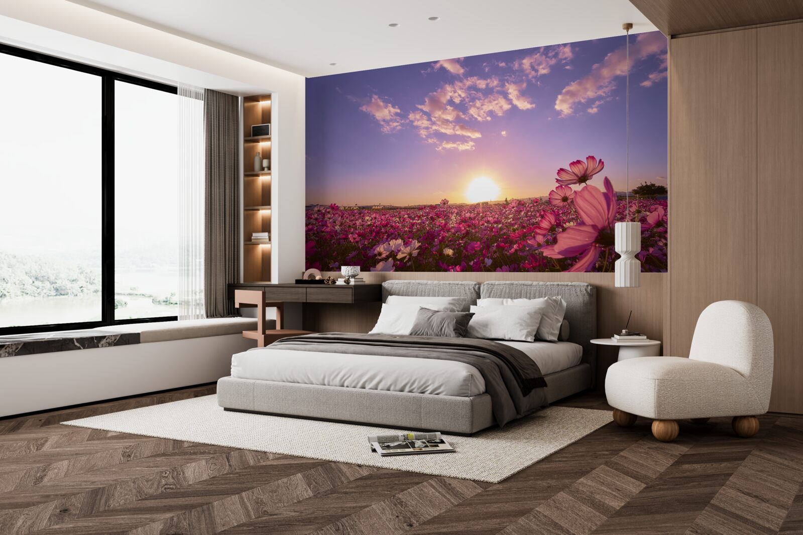 Фотошпалери Світанок над полем квітів