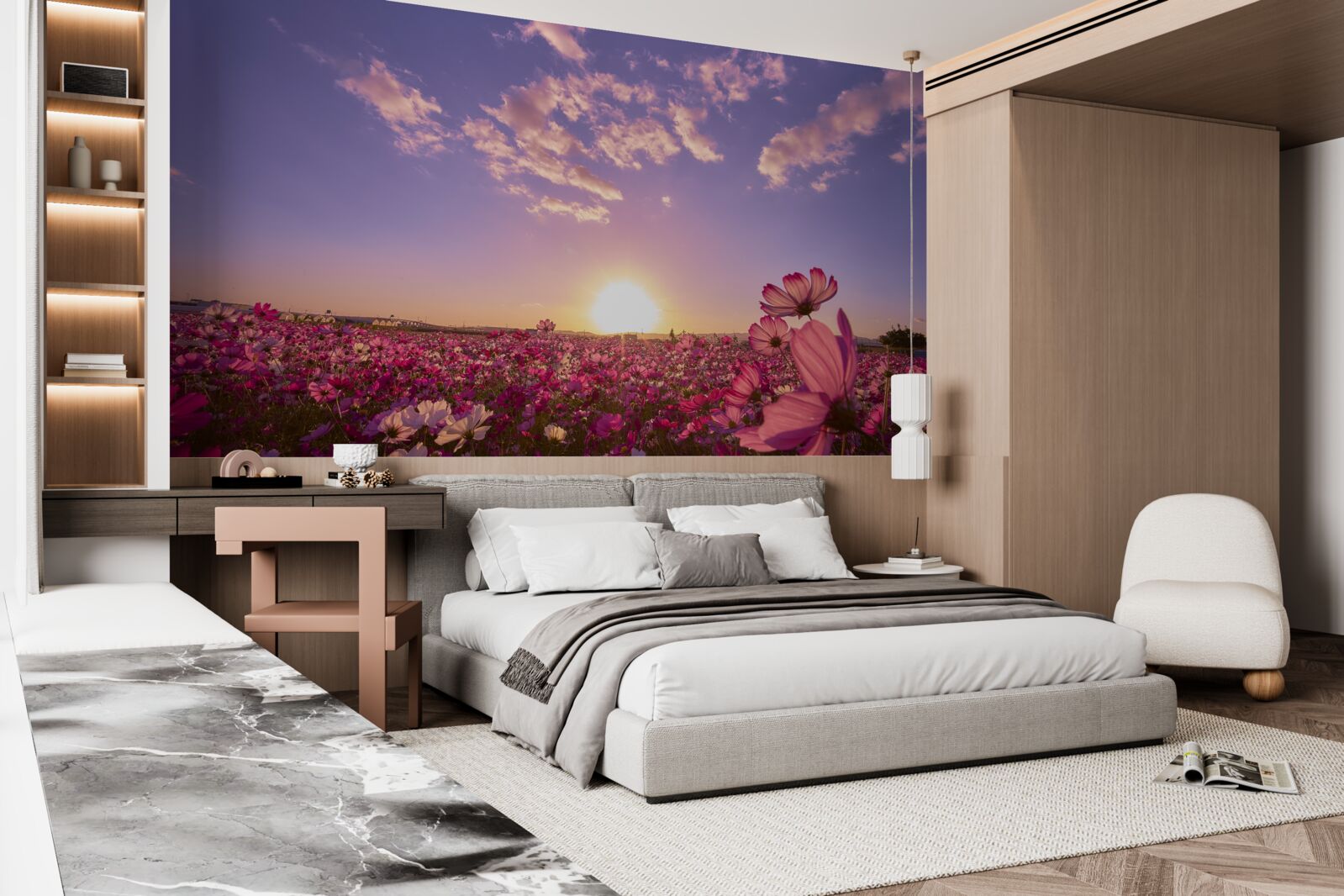 Фотошпалери Світанок над полем квітів