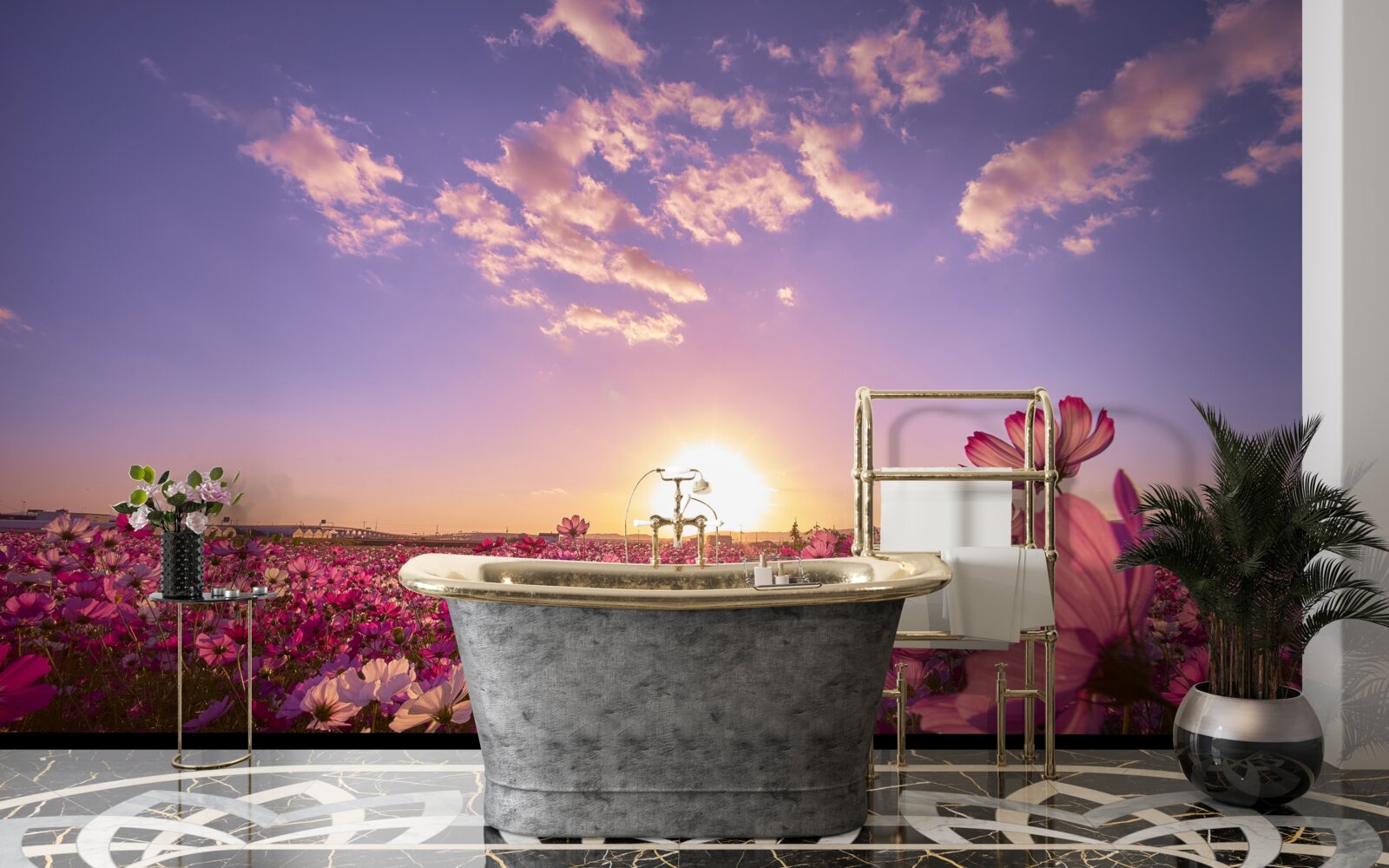 Фотошпалери Світанок над полем квітів